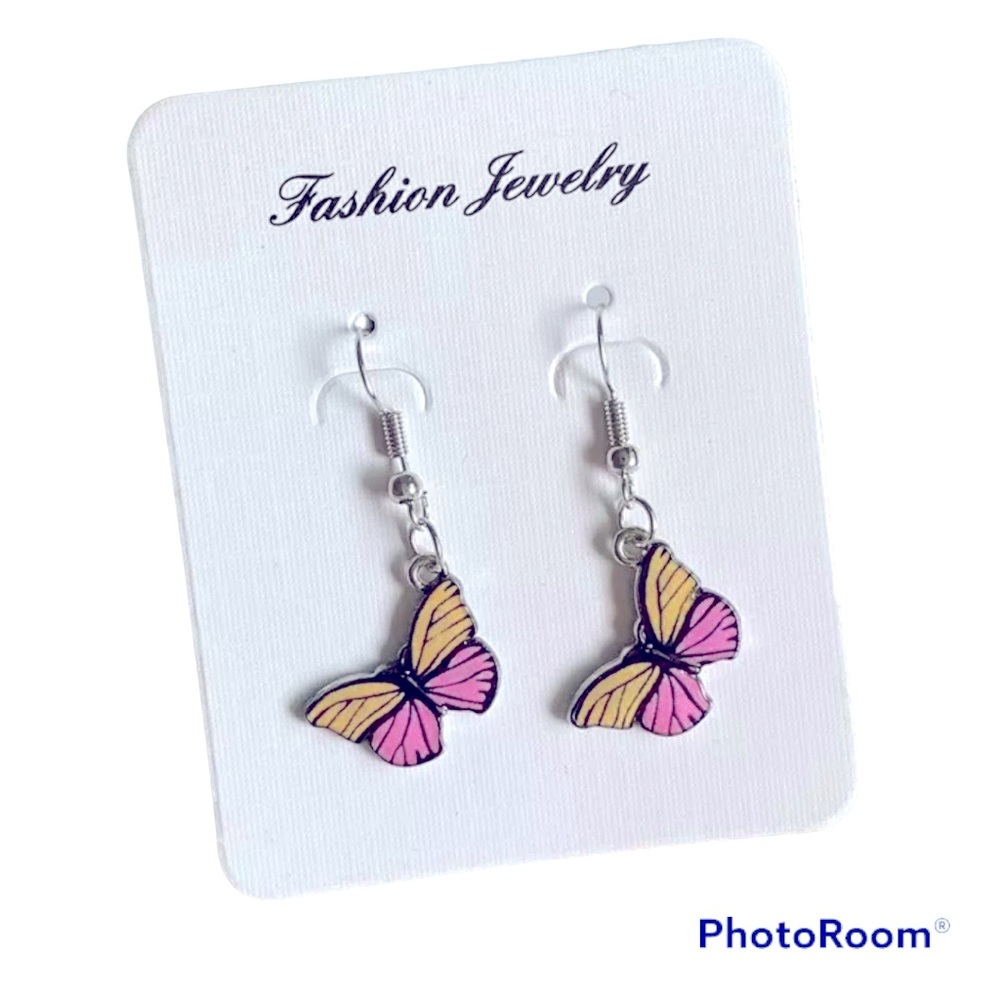 Monarch Pink & Yellow Butterfly Earrings jewelry MS symbol